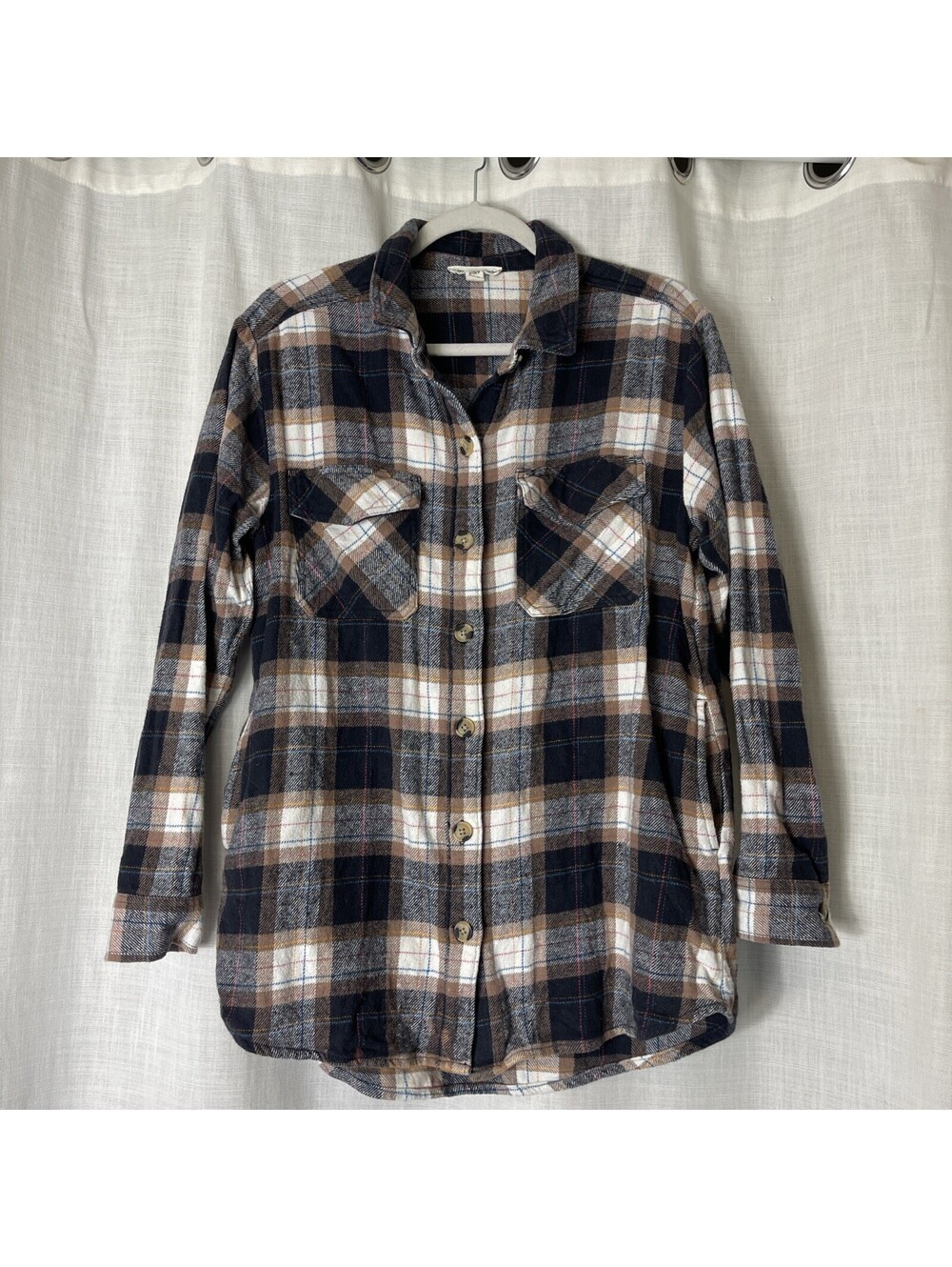 Beach Lunch Lounge Women’s Flannel Plaid Shacket With Pockets Size Small